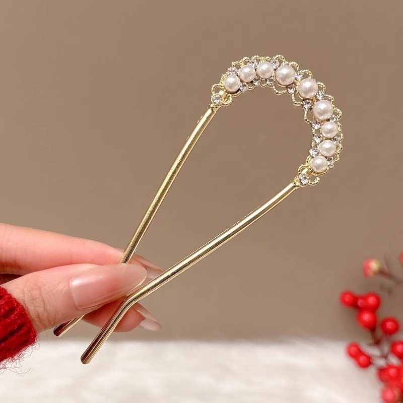 新春中式玫瑰流苏发钗新娘结婚订婚U型盘发簪后脑勺发饰|undefined