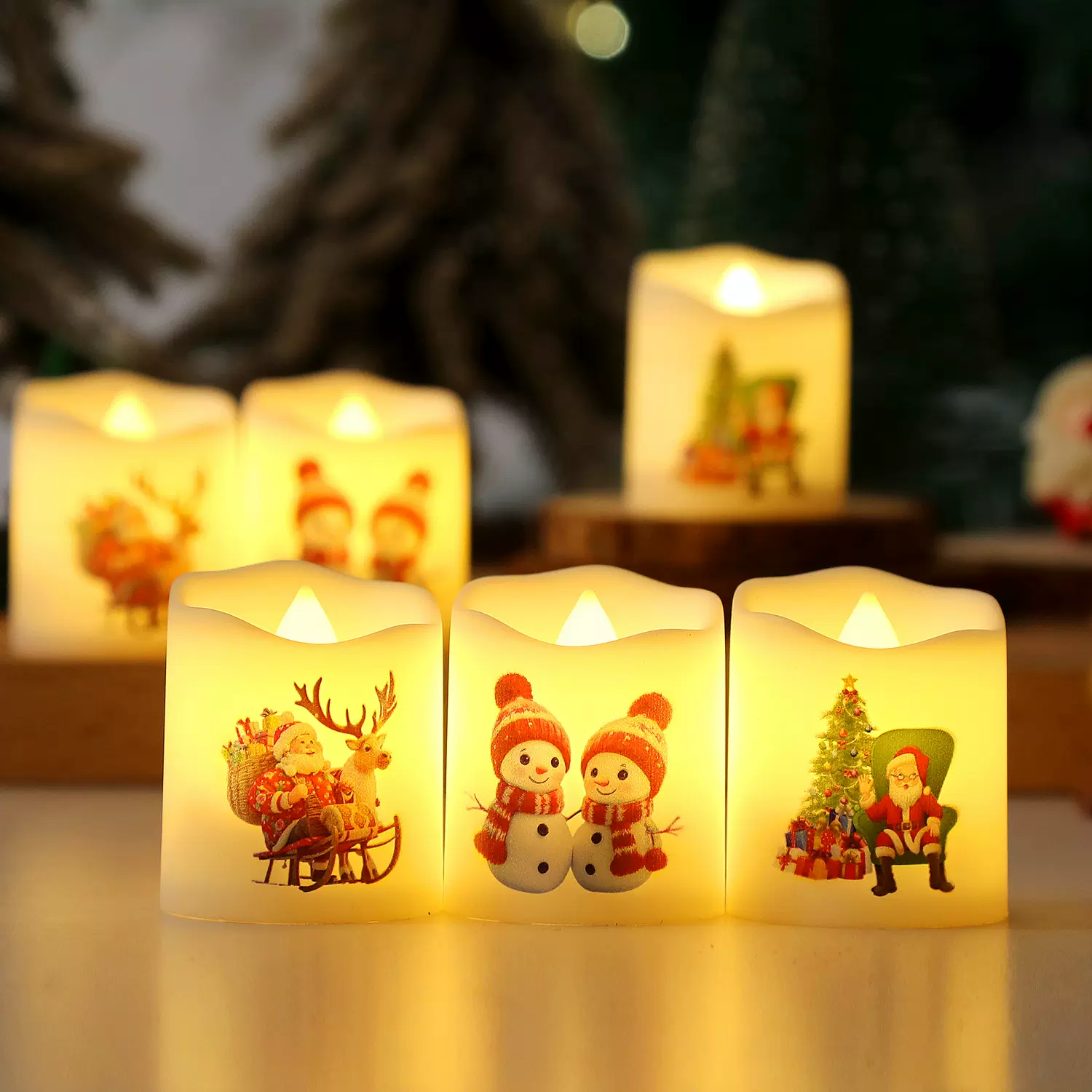 跨境LED电子蜡烛圣诞套装圣诞装饰氛围蜡烛灯平安夜狂欢浪漫摆件