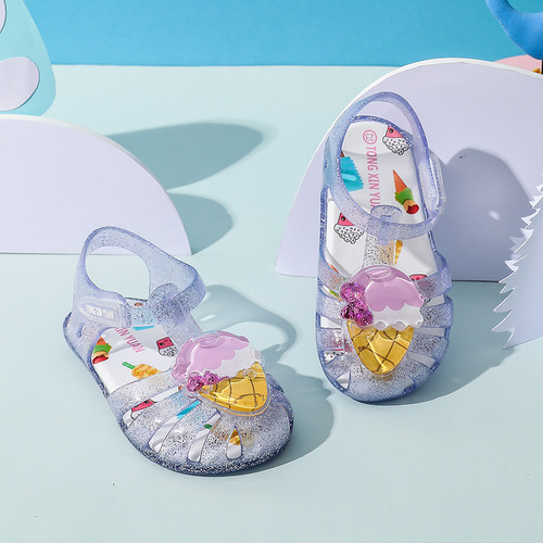 New Summer Girl Sandals Children's Jelly Shoes Anti-Slip Waterproof Beach Shoes Cute Korean Princess Shoes 