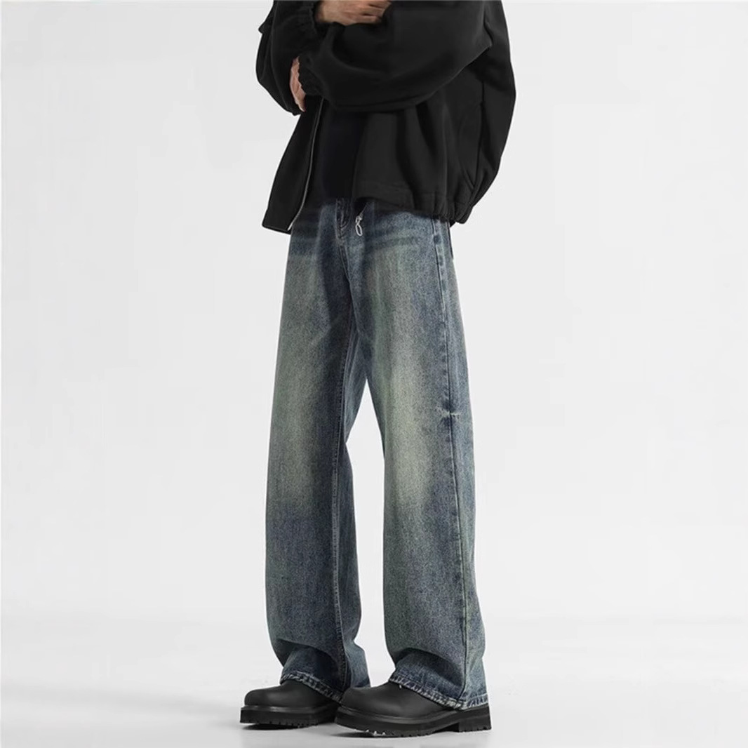 Spring and Summer High-end Jeans Men's Casual Loose Tight Waist Long Pants Small Straight Elastic Spring Thick Pants for Men