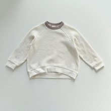 日单pm尾货男孩110小童华夫格套头上衣T恤打底卫衣