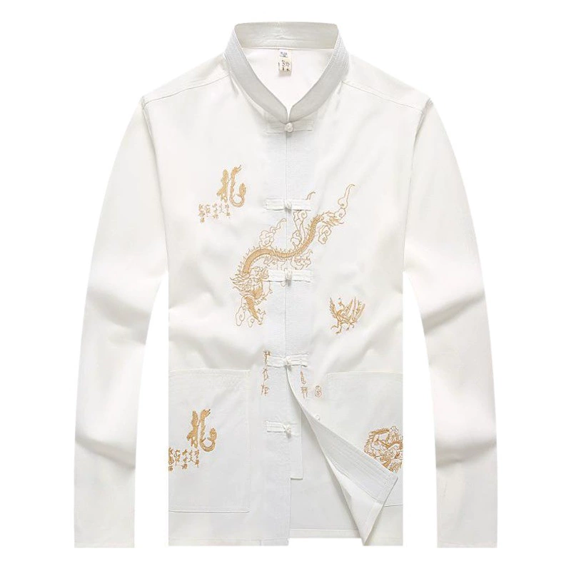 Пожилые мужские с длинным рукавом Весна и осень KungFu в китайском стиле с шелковым диском национальный костюм тай-чи