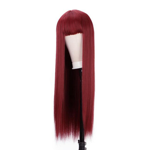 Amazon new product wig for women with bangs, long straight hair, European and American foreign trade chemical fiber women's headgear manufacturer, one piece drop shipping