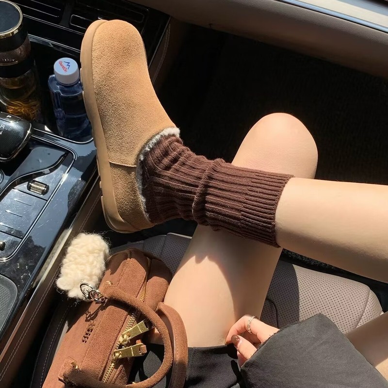 牛皮版葡萄妈同款加绒毛毛鞋保暖一脚蹬勃肯半拖雪地靴女秋冬棉鞋|undefined
