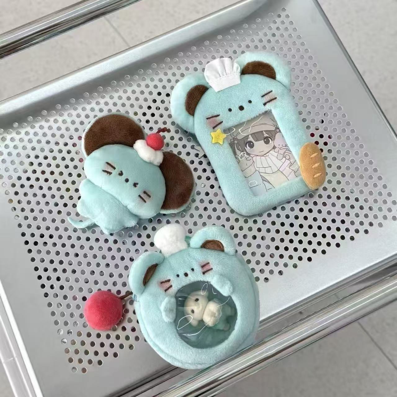 Ins coreano lindo chocolate de menta, ratas y ratas codiciosas, cubierta de tarjetas de peluche, estudiantes de 3 pulgadas, cubierta de almacenamiento de tarjetas pequeñas.