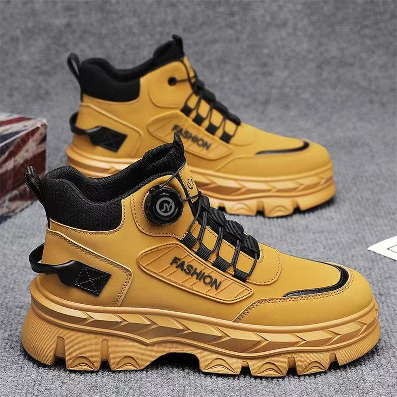 Zapatos masculinos de seguro laboral nuevos zapatos de alta ayuda en otoño hombres estilo británico retro botas cortas con suelas gruesas botas Martin moda masculina