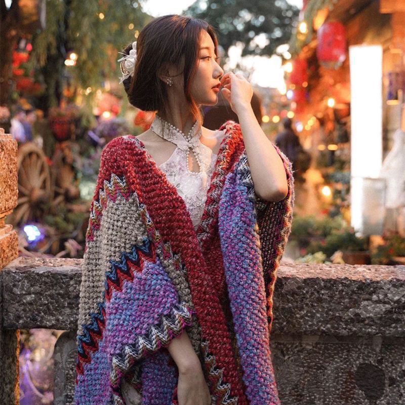 Ethnic Style Cardigan 2025 New Yunnan Travel Outer Waistle Cape Women's Coat Knitted Thickened Cloak