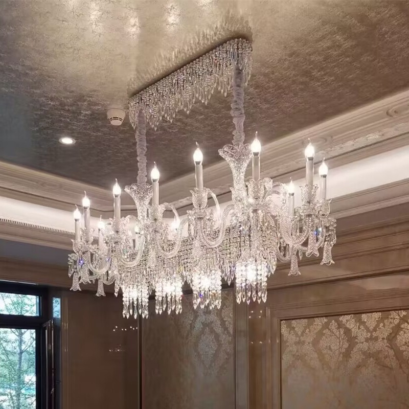 2025 nuevo estilo villa sala de estar comedor isla lámpara de araña rectangular lámpara de cristal lujosa y atmosférica lámpara de tira para comedor.