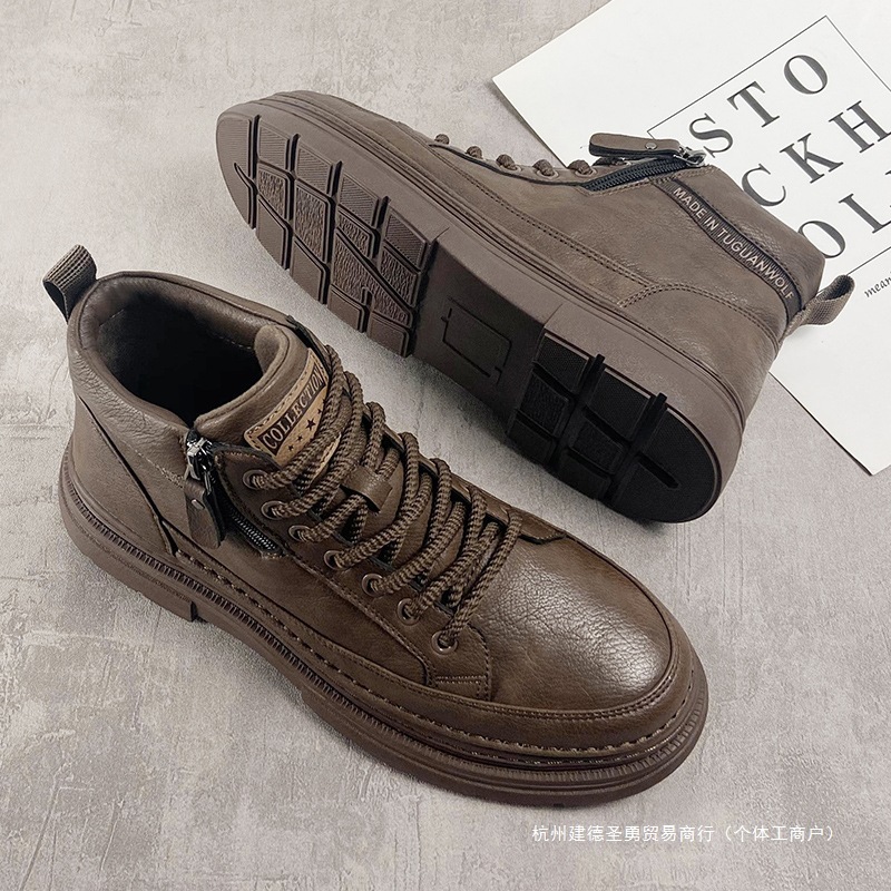 冬季加绒马丁靴秋冬款2024新款惠州英伦工装风皮靴男士高帮棉板鞋