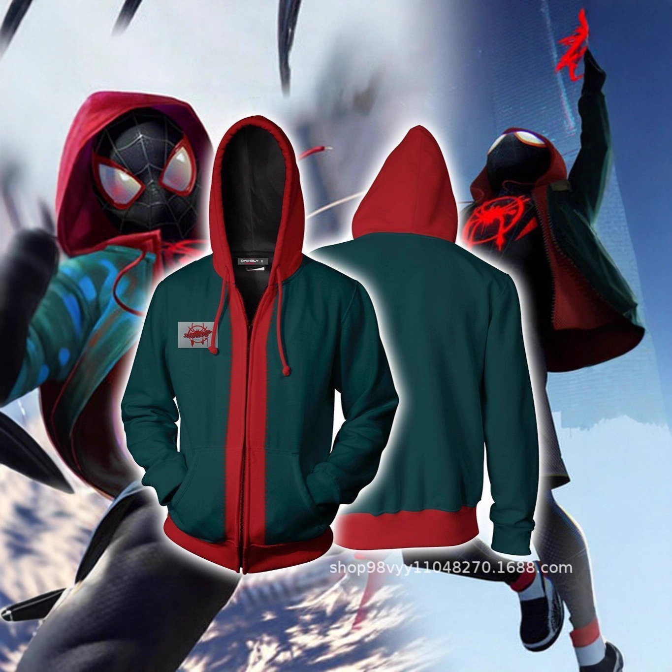 Marvel's Spider-Man into the Spider-Verse Miles Anime 3D Printed Performance Cosplay Zipper Sweatshirt for Men