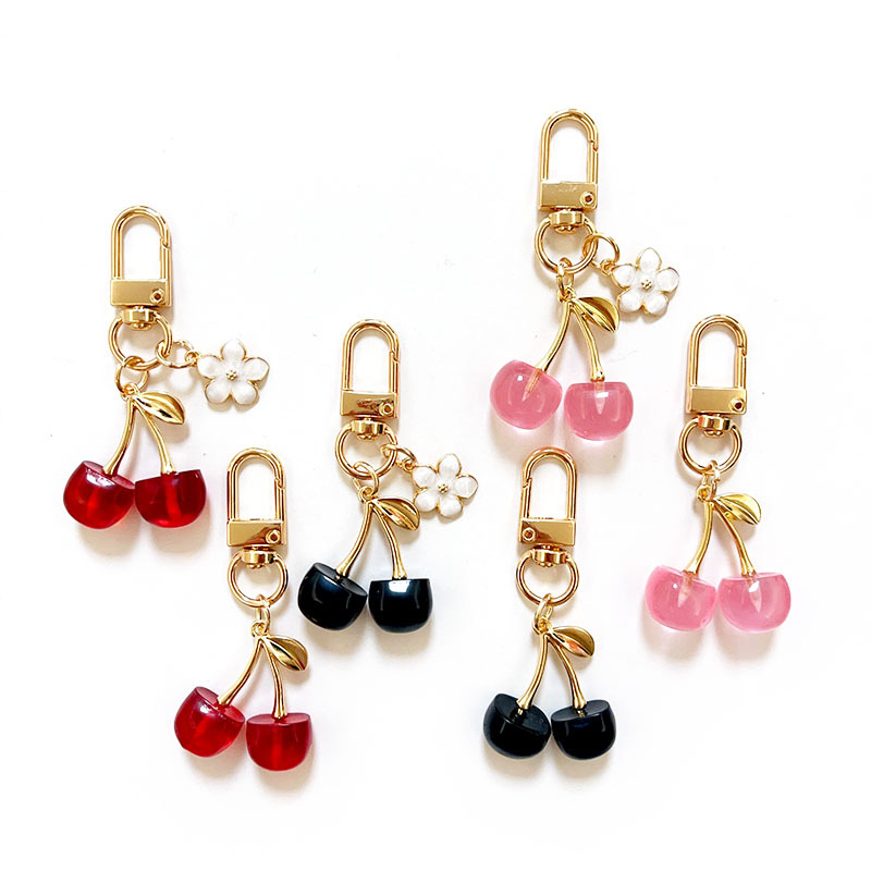 Portachiavi con ciondolo a ciliegia vintage, grazioso accessorio per studenti, squisita catena decorativa con frutto 3D rosso di alta gamma._voghion.com