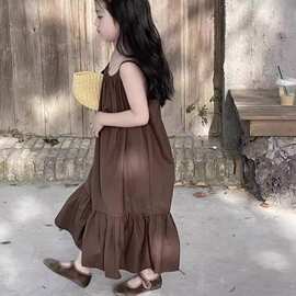 韩范女童吊带裙夏季女宝宝气质背心裙儿童海边度假沙滩连衣裙子夏