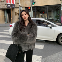 狐狸毛皮草外套女冬季年轻款短款韩版时尚V领修身仿貉子毛毛外套