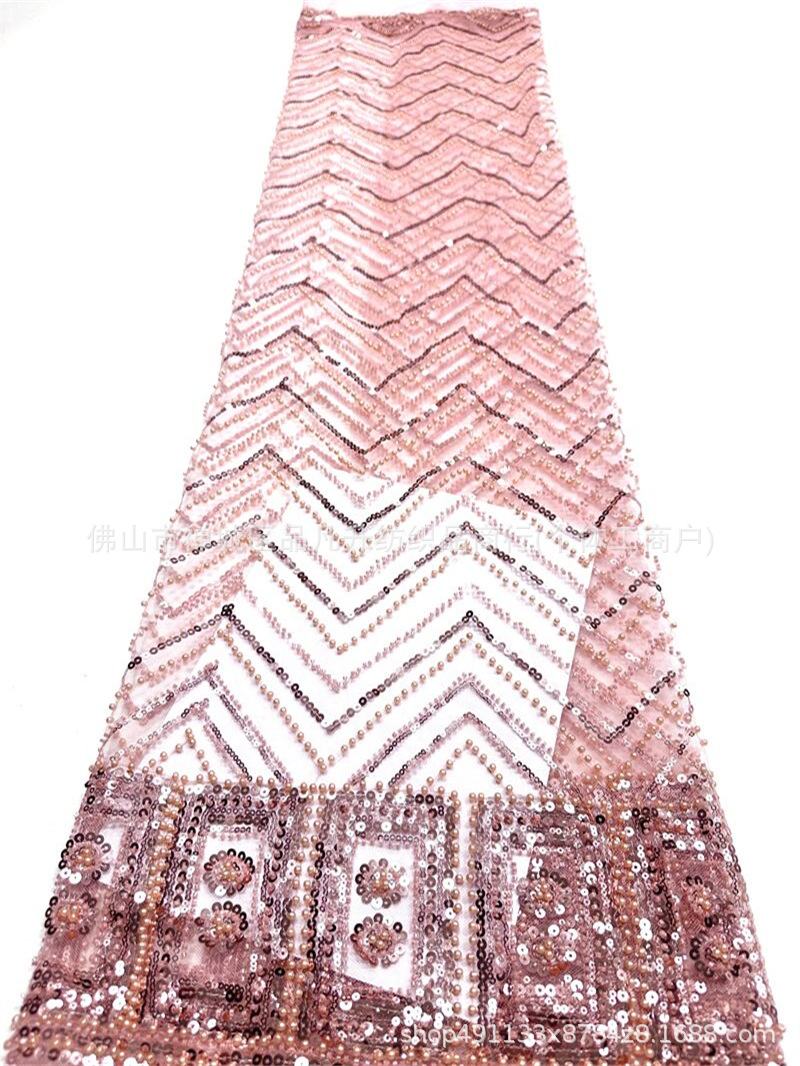 Moda nacional ropa de escenario ropa de rendimiento ropa de tela de bordado de perlas de la industria pesada sequinilla tela de bordado de perlas al por mayor
