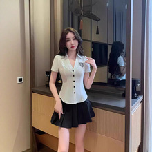 美容师足疗工作服套装气质时尚女神范足浴技师工装服高腰短裙8529