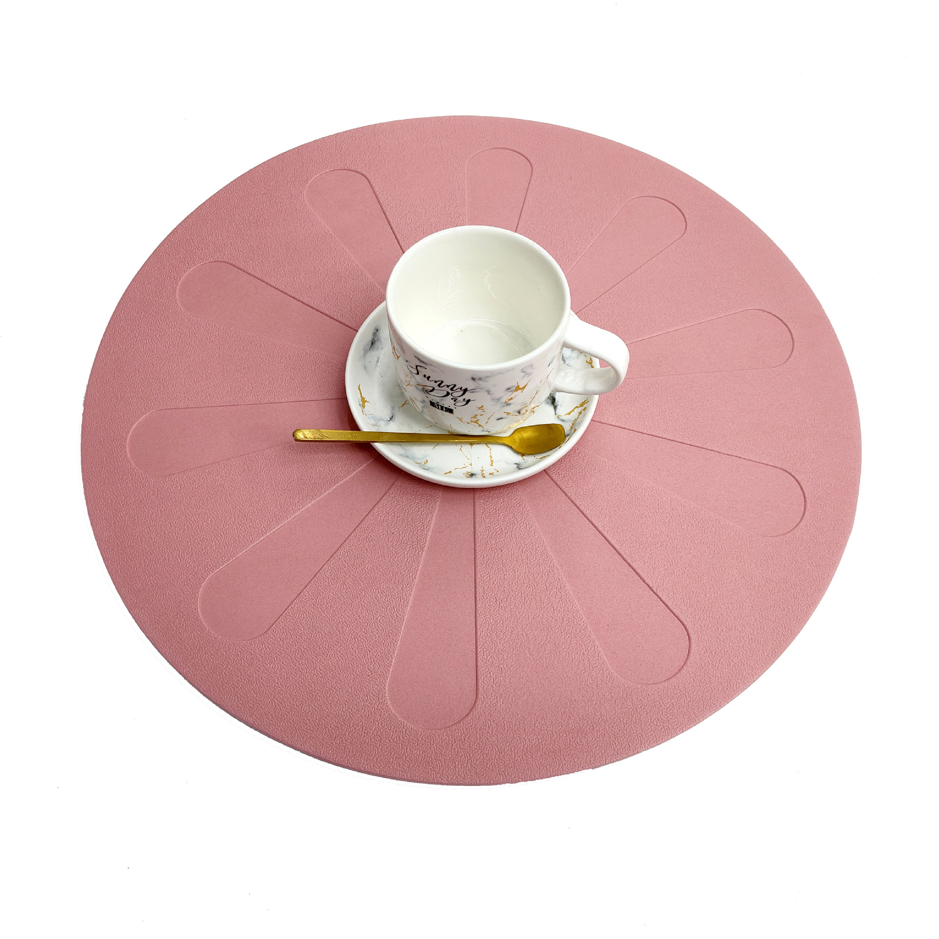 西餐餐垫垫PVC隔热餐桌垫子可水洗扇形系列PVC皮革餐垫雏菊花压纹详情7