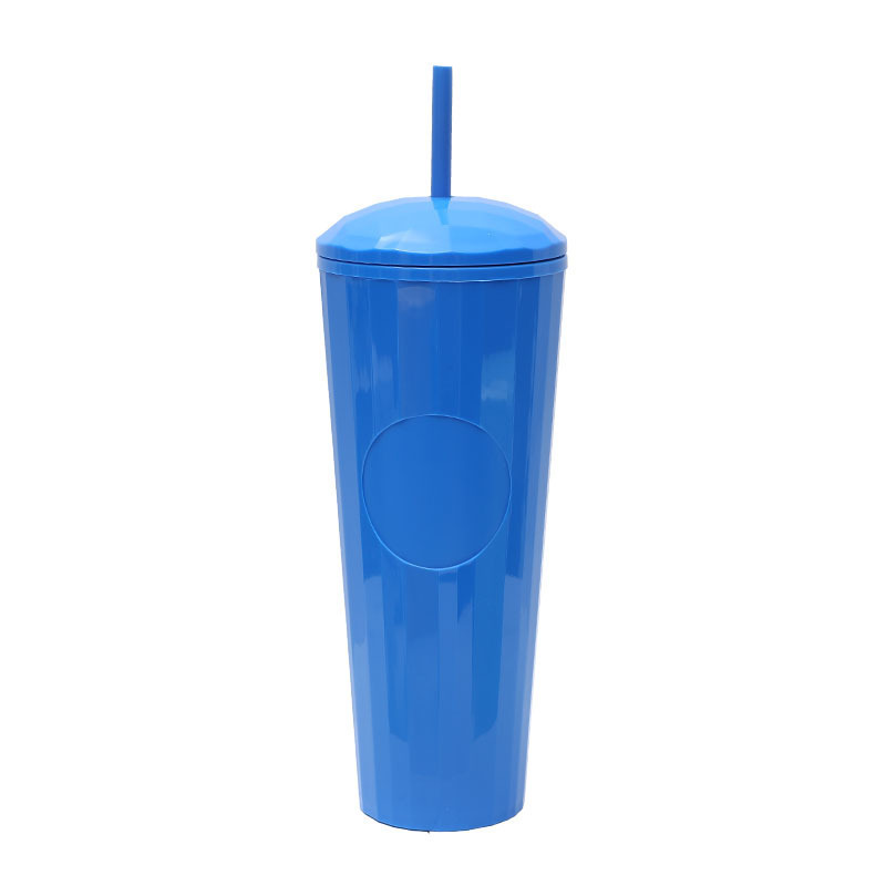 夏用女性向け二重構造シンプルプラスチックカップ 大人向けクリエイティブで持ち運びやすいおしゃれな冷水用ストロー付き携帯カップ|undefined