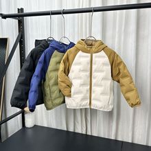 儿童轻羽绒服连帽短款无缝压胶面料男童女童中小童秋冬外套90绒