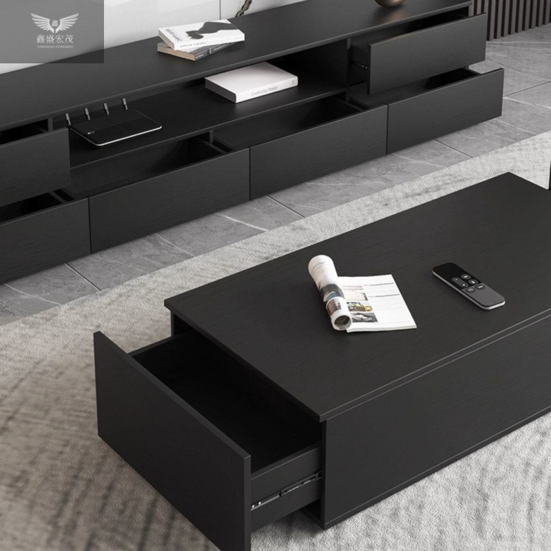 Sala de estar simple mesa de té doméstica gabinete de televisión combinado gabinete de televisión en un solo piso negro moderno armario de almacenamiento