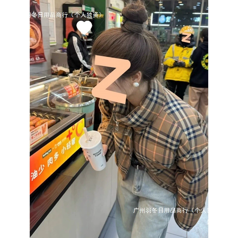 Несезонный пуховик для женщин, зима 20220, новый стиль, маленькая верхняя одежда, толстый бархат, клетчатая куртка в корейском стиле