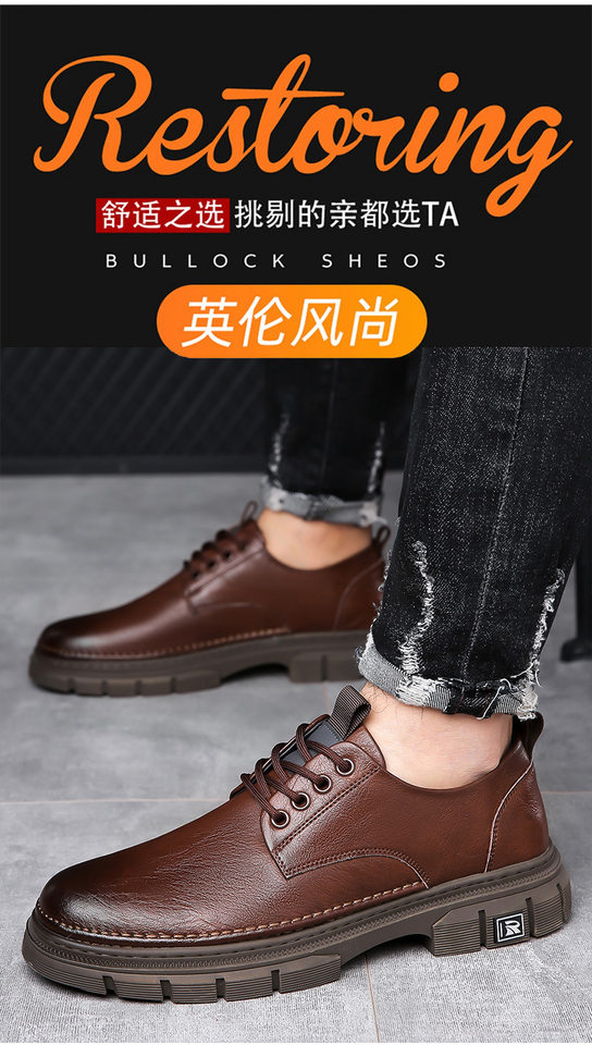 Giày da nam cổ thấp kiểu Anh, giày lười da bò thật gót thấp 1-3 cm, đế chống trượt — GX3051 màu đen chi tiết 3