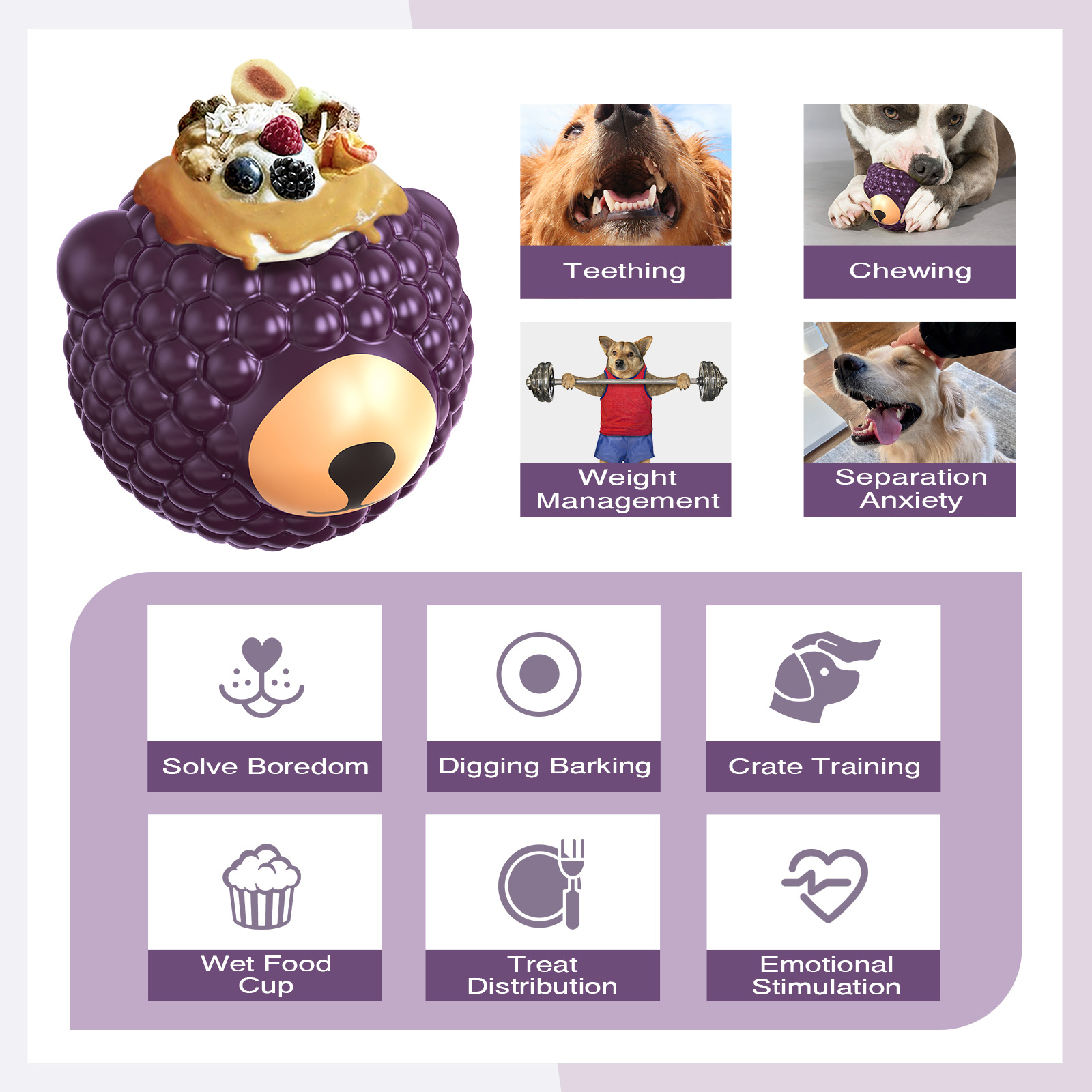 Raspberry Bear Treat-Dispensing Dog Toy with TPR+ABS Bite-Resistant Design