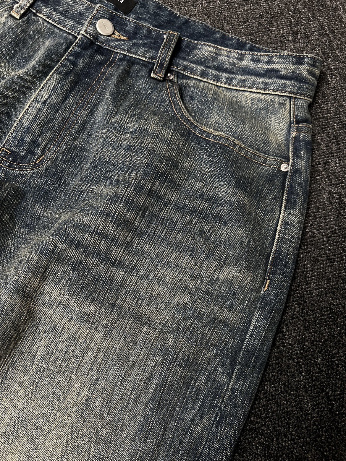 AMBSOM Jeans Loose Fit Okayama Bamboo Slub Sunset Gradient Wash Distressed Bootcut Sunset Blue