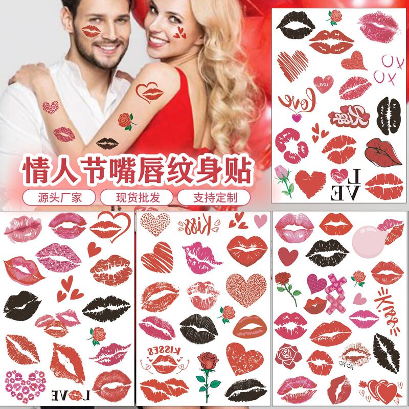 Cross-Border New Product Lip Tattoo Stickers Heart Rose Valentine's Day Male and Female Couples Sexy Lip Print Temporary Tattoo Stickers