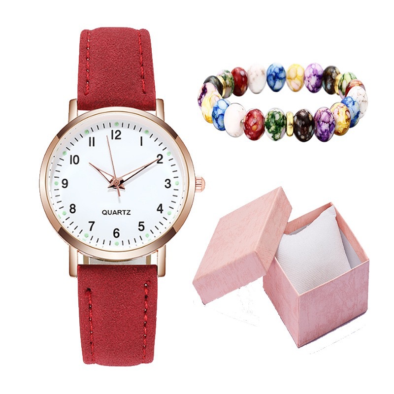 Luminous watch suit women's simple digital retro matte leather sports casual quartz watch factory direct sales