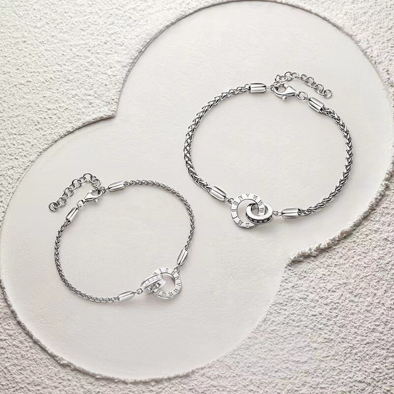 Time Lovers Couple Bracelet for Men and Women a pair of simple niche interlocking French double-ring bracelet commemorative gift
