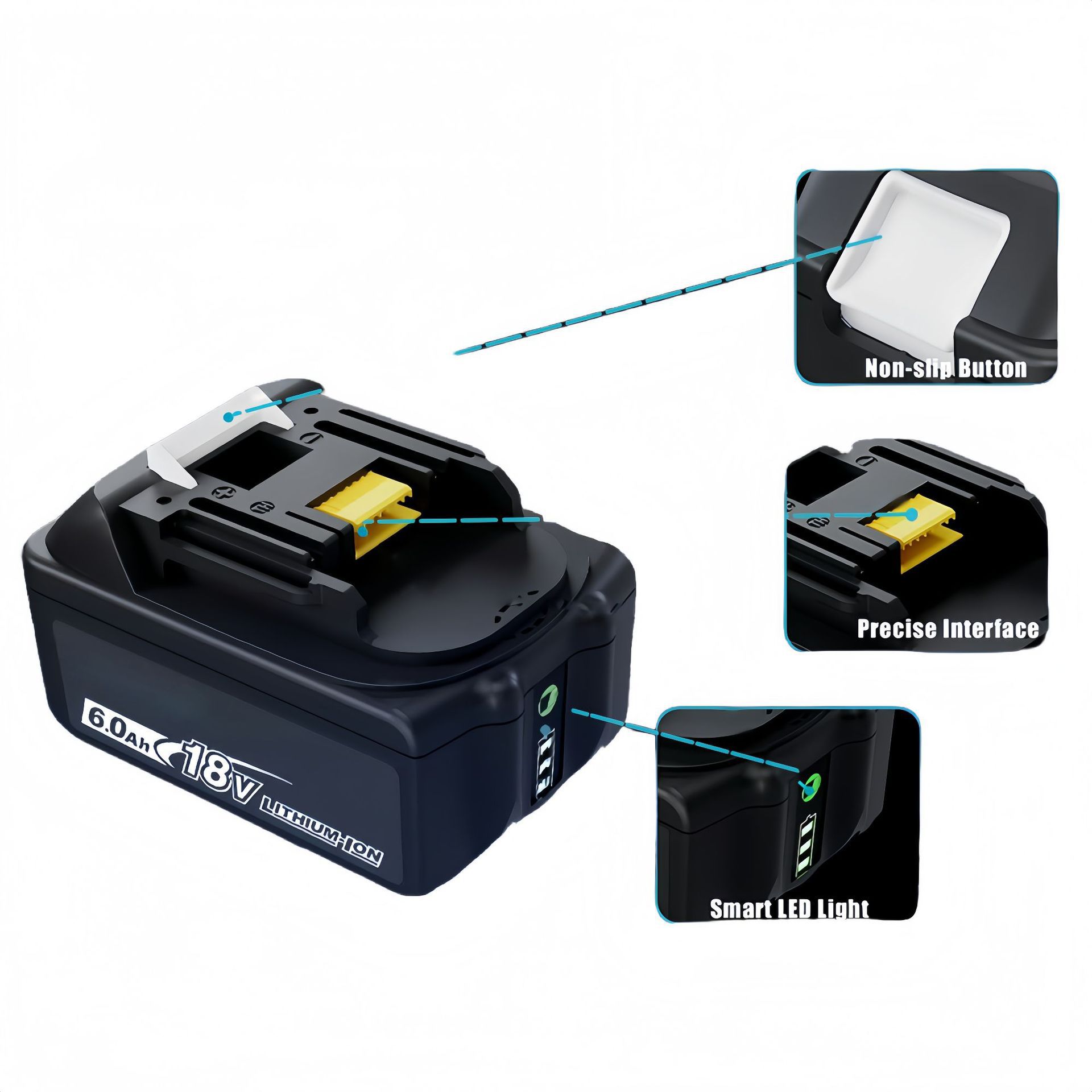 Makita Makeda reemplazo compatible 18V batería de litio BL1860B taladro eléctrico llave herramienta eléctrica fábrica transfronteriza image 5
