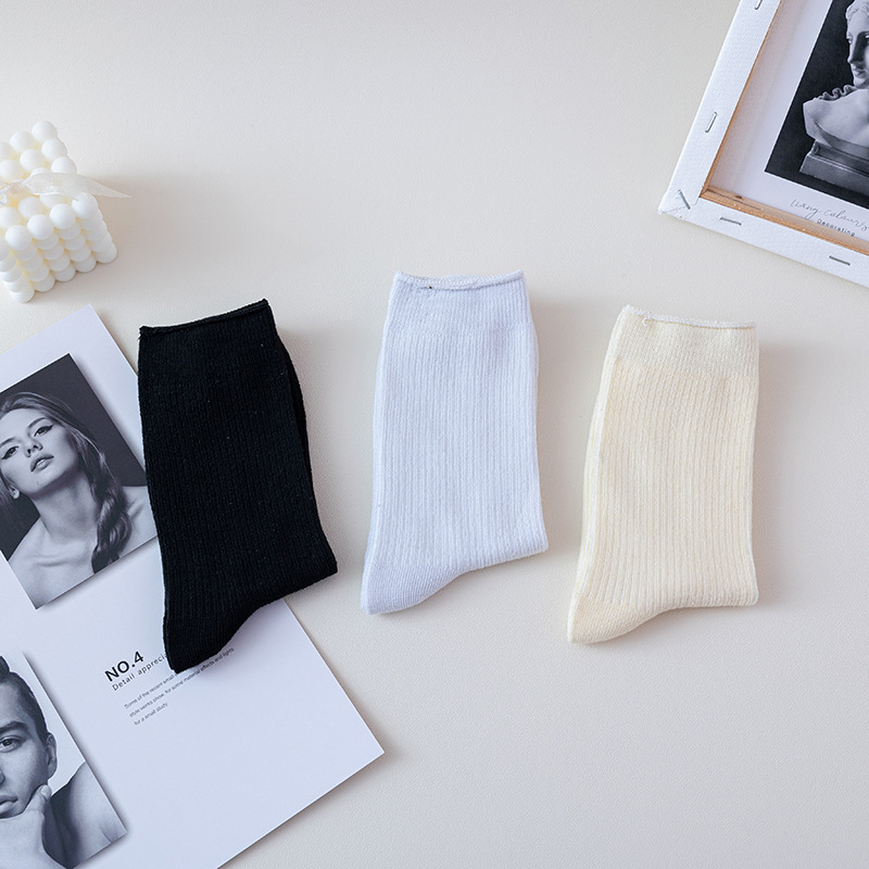 Otoño e Invierno de color sólido de las mujeres JK Lolita calcetines japoneses de punto calcetines cálidos de media pantorrilla Medias Blancas de las mujeres del todo fósforo