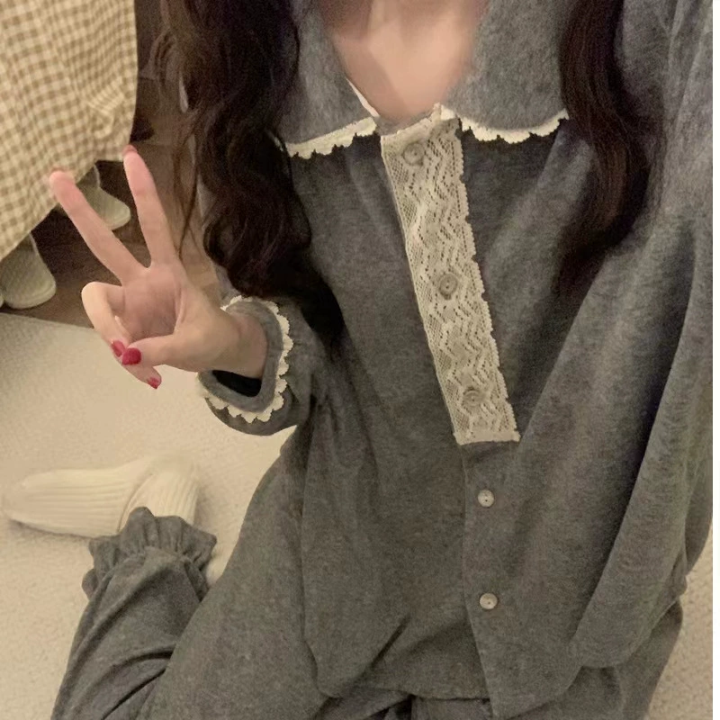 Autumn pijama, thin long-sleeve, set, oversize, internet celebrity