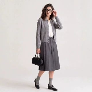 复古绞花羊毛针织开衫女26秋新款圆领长袖毛衣外套百搭显瘦上衣