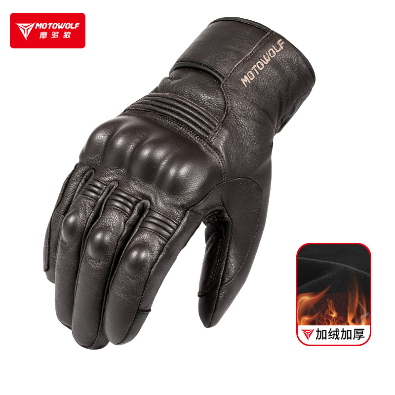 Motocicleta invierno más guantes de cuero de terciopelo ciclismo al aire libre guantes de cuero gruesos a prueba de caídas guantes de caballero retro