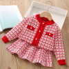 Sweater, demi-season red knitted children's set, western style, Chanel style, children's clothing