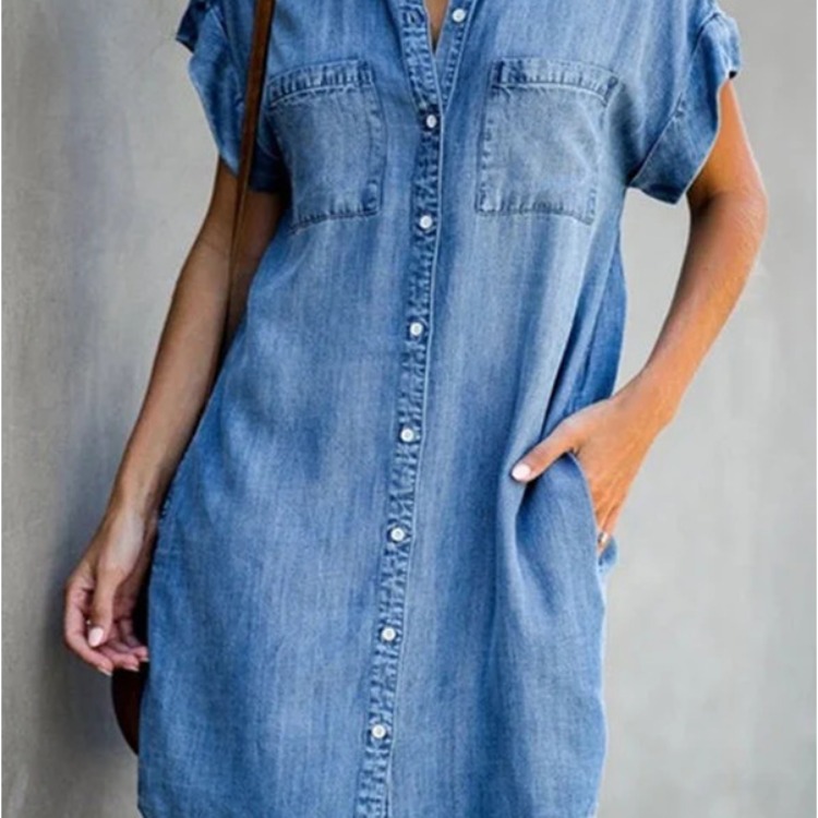 2023 Summer Cross-Border New Product European and American Style Loose Short-Sleeved Denim Skirt Women's Retro Distressed Short Dress Versatile