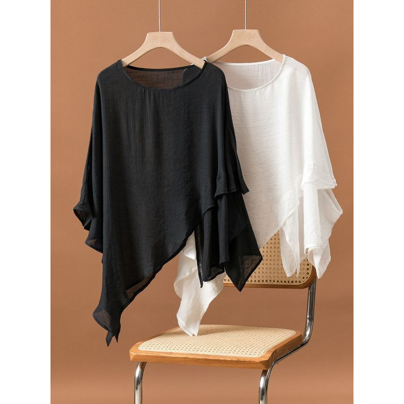 Women's Short Loose Sun-protective Clothing for plus size chubby girl 1.00 kg-150.00 kg Summer Thin Sling Outer Shawl Sun-protective Blouse