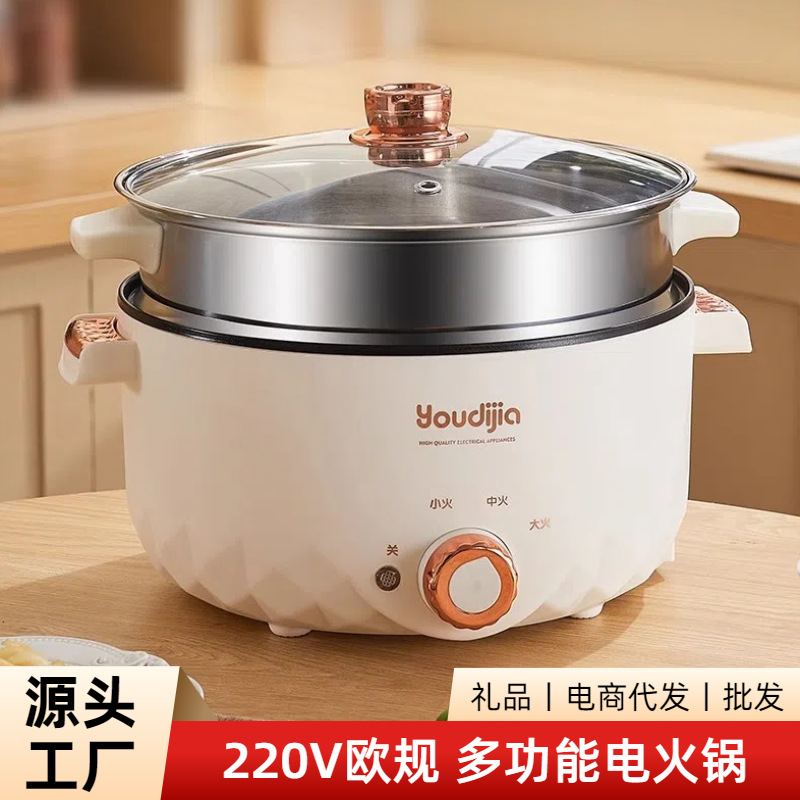 Olla eléctrica estándar europea, mini olla eléctrica para dormitorio, olla de cocción lenta rusa y coreana, olla eléctrica integrada, sartén eléctrica, olla para fideos instantáneos.