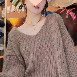 欧货软糯慵懒风领毛衣女2025新款设计感宽松百搭中长款针织上衣
