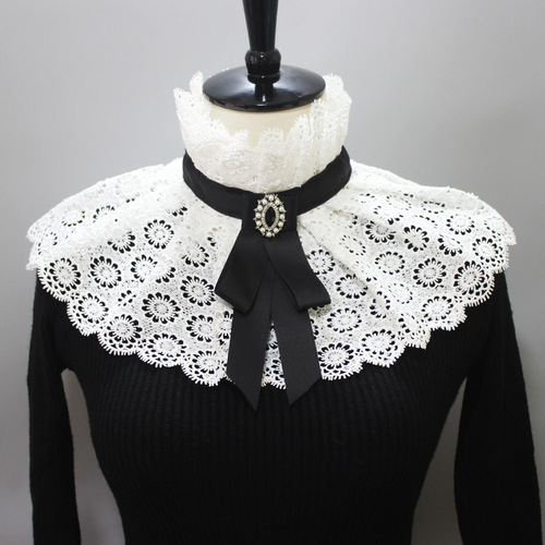 Detachable dickey collar for women girls half shirt sweater decoration collar bow cotton hollow out false lace collar decorative led Europe and the United States