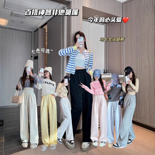 Korean Style Velvet Thickeneded Straight Wide Leg Pants for Women Macaron Color Casual Loose Sports Pants Versatile Cotton Long Pants