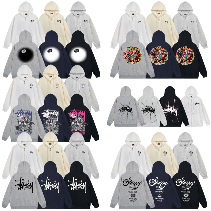 Cross-Border Stussy Classic Cardigan Fleece Sweatshirt with Hood and Zipper, Long-Sleeve Casual Jacket for Men and Women