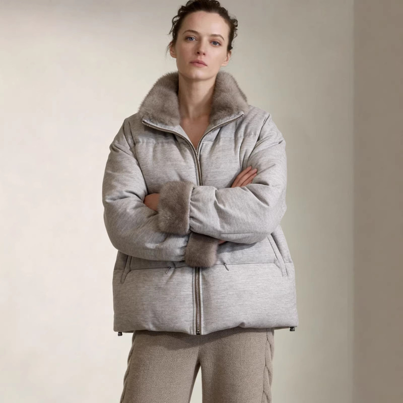 Lp Australian Wool Mink Stand Collar Outwear 2025 New Short Fur White Goose down Jacket Women's Winter Outwear