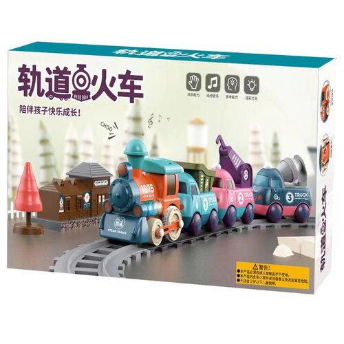 Cross-border rail train macaron color children's locomotive electric light cartoon engineering rail car toy