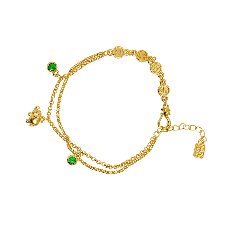 Guochao vietnamita pulsera de oro de arena lujoso pequeño elefante temperamento tarjeta redonda Ping An alegría pulsera joyas de alta calidad al por mayor
