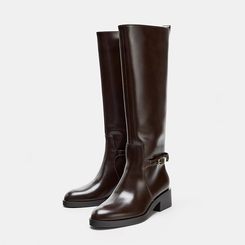 ZA2026 autumn and winter new collection: round-toe, chunky-heeled riding boots in a British style, knee-high boots, high-heeled boots with a wide shaft ZA2026 autumn and winter new collection: round-toe, chunky-heeled riding boots in a British style, knee-high boots, high-heeled boots with a wide shaft