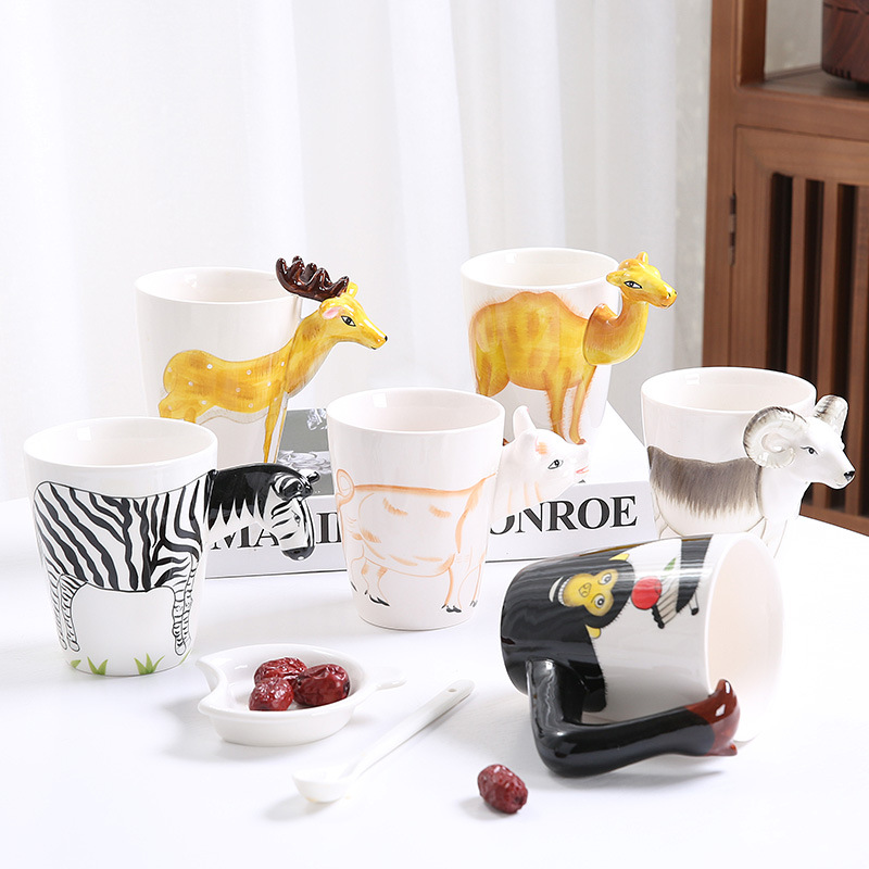 Taza de mango de animal 3D exportación comercio exterior transfronterizo cerámica cebra manija taza de café venta caliente taza de regalo de animales