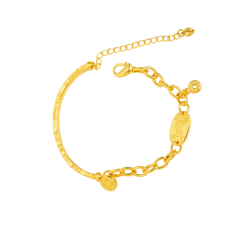 Liquero de lujo nacional de moda vietnamita oro de oro Ping An alegría pulsera de medio brazalete monedas personales estilo chino de alta calidad joyas de mujer
