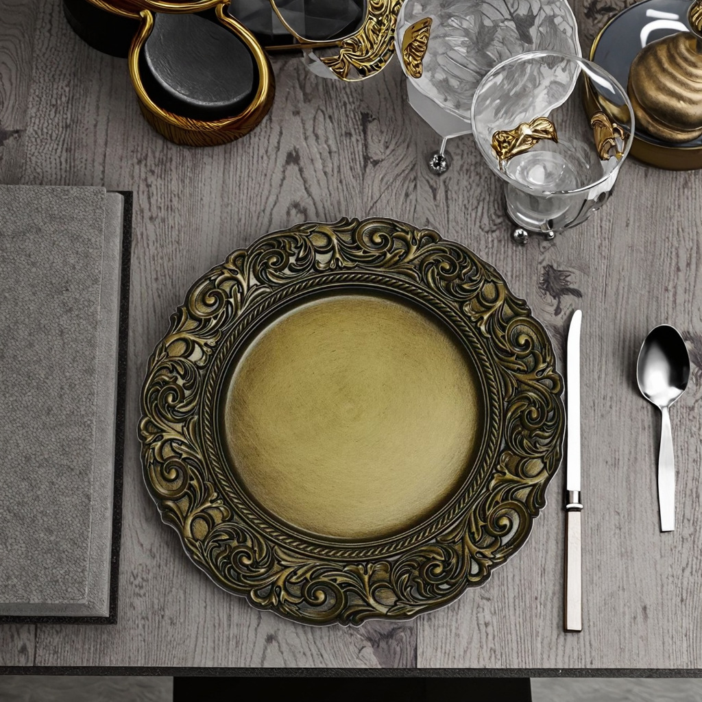 Comercio exterior suministro de platos retro europeos almohadilla de plato de banquete diseño artesanal plato de alto nivel fabricante de plato antiguo